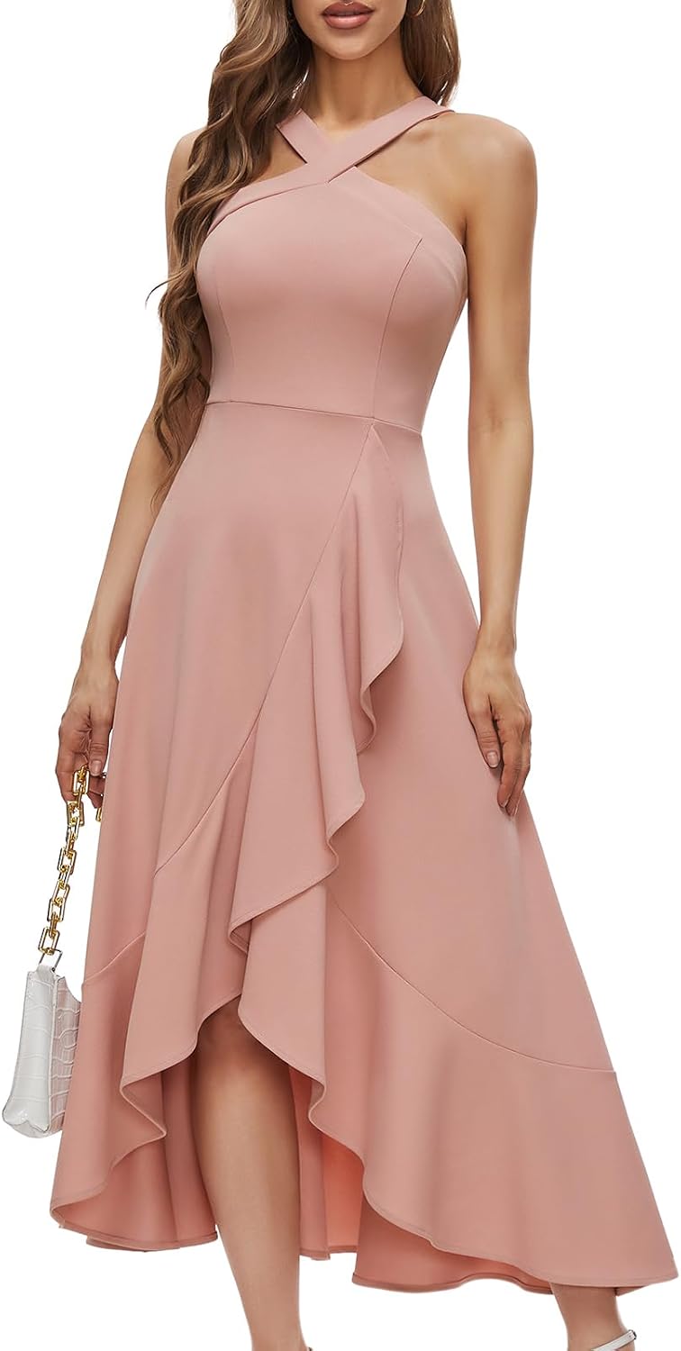 Thumbnail 6 de Bbonlinedress Halter Maxi Cocktail Dress with Ruffled Hem for Weddings and Events
