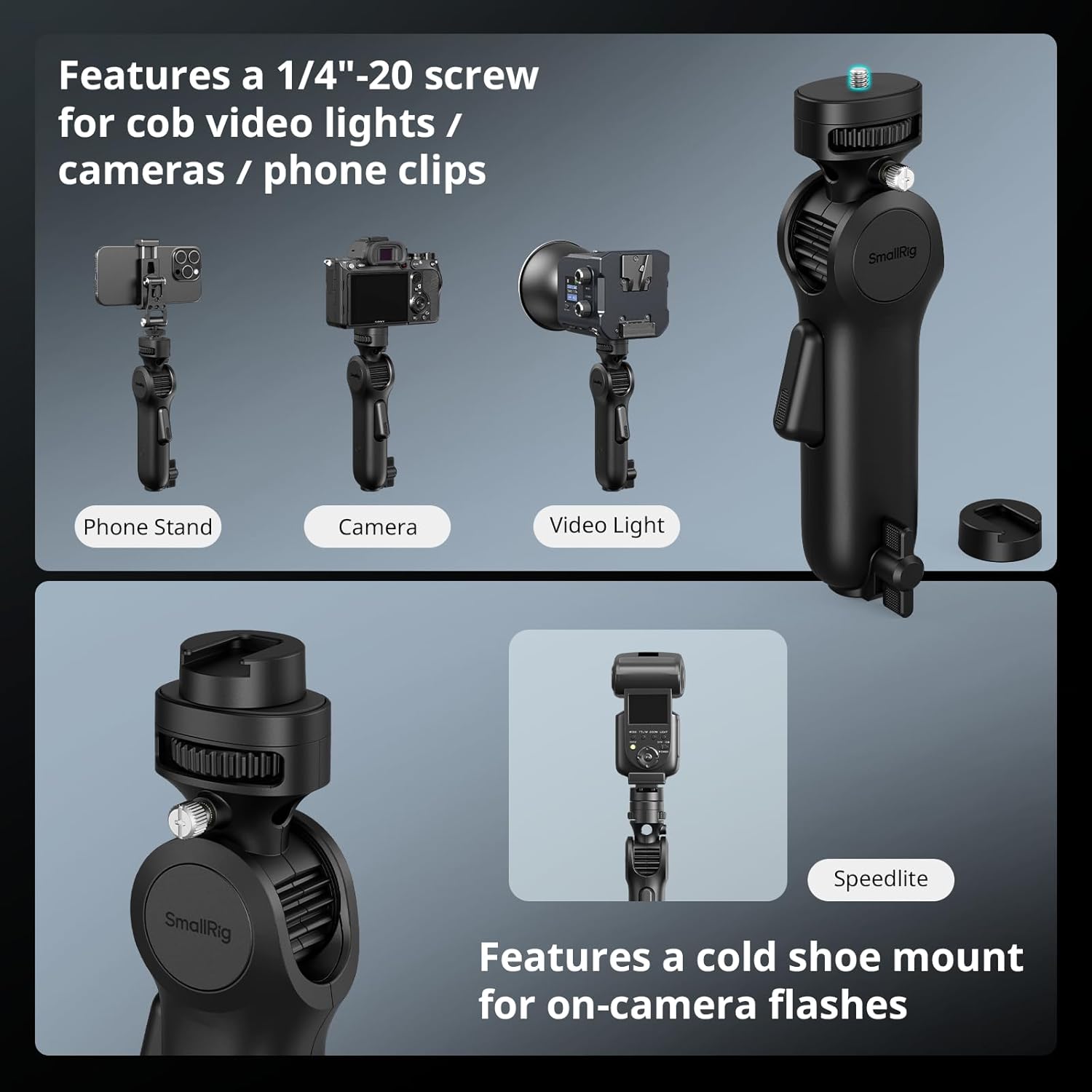 Thumbnail 2 de SMALLRIG Quick Release Light Stand Adapter 5181 – 3 kg Tragfähigkeit, 360° Pan‑Rotation, 1/4‑20 Schraube & Cold Shoe
