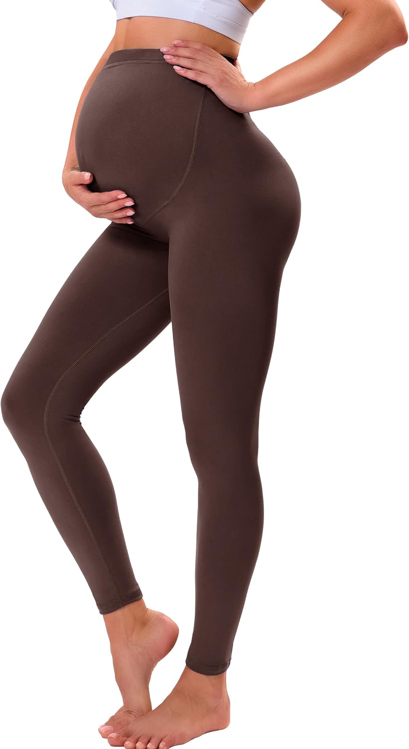 Detalle de VALANDY Creamlush Maternity Leggings Over Bump – buttery soft, adjustable high waist for pregnancy and beyond