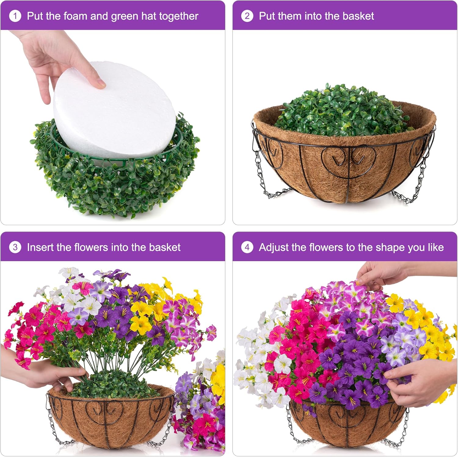 Thumbnail 6 de INSPRING UV-Resistant Outdoor Hanging Flowers Kit: 20 Petunias with Eucalyptus, 17.8" Angel Basket, 6Mix