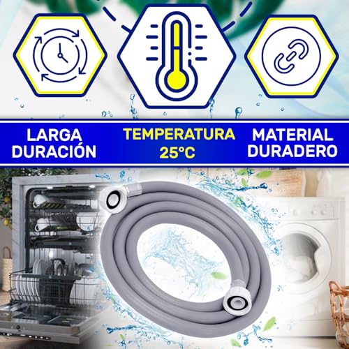Detalle 2 de MonTERAL Manguera de 2 m para Lavadora/Lavavajillas, Ø 3/4" con Conexiones Recta y Ángulo (Made in Italy)
