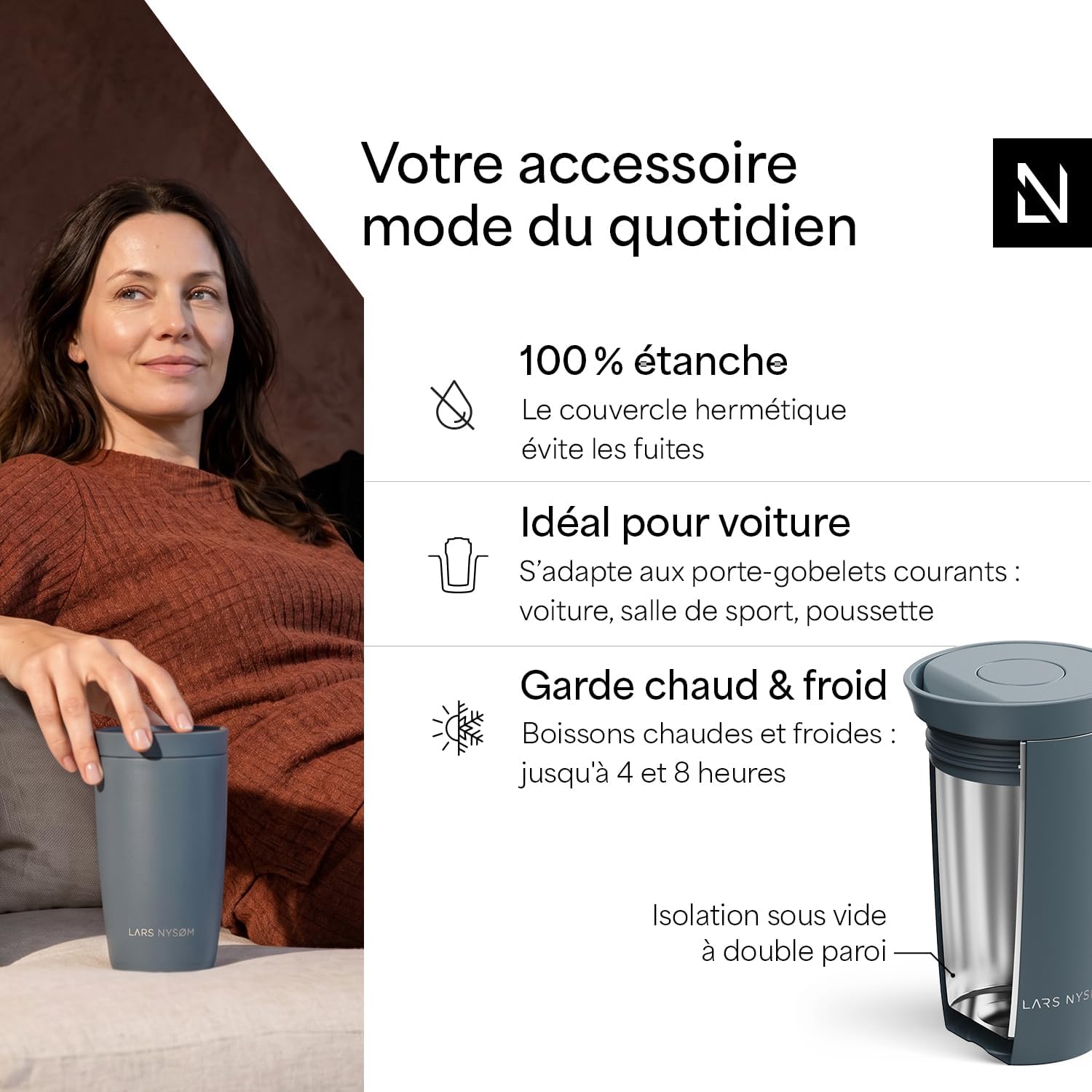 Detalle 2 de LARS NYSØM VAG-2-STOBLU thermosbeker 350 ml, steenblauw en waterdicht