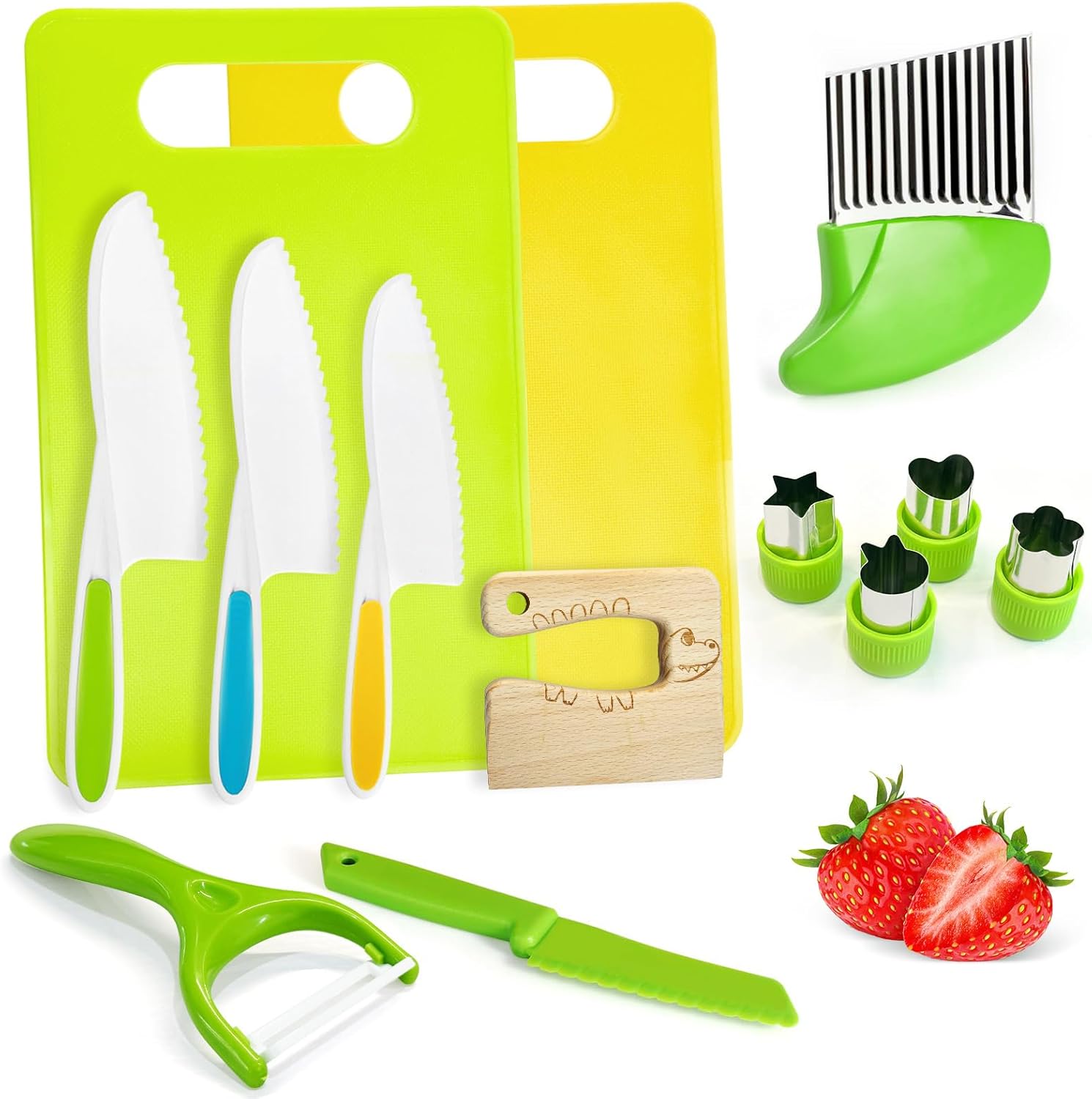 Detalle de Chanking 13 Pieces Kids Safe Knife Set for Real Cooking – Montessori-Friendly, Child-Safe Plastic Chef Tools