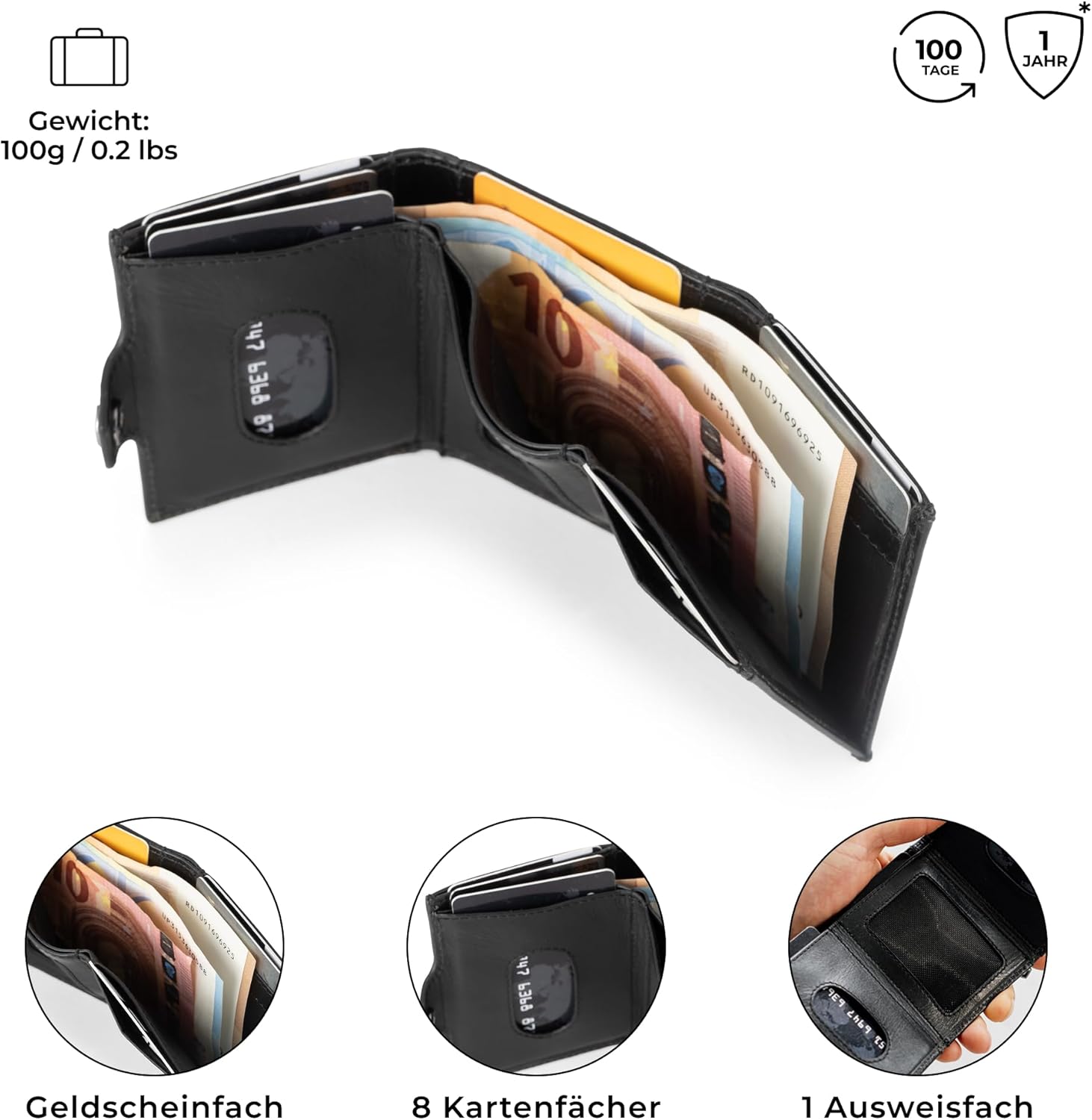 Detalle de Berliner Bags Premium Slim Wallet Hamburg – Leder-Geldbörse kompakt mit RFID-Schutz