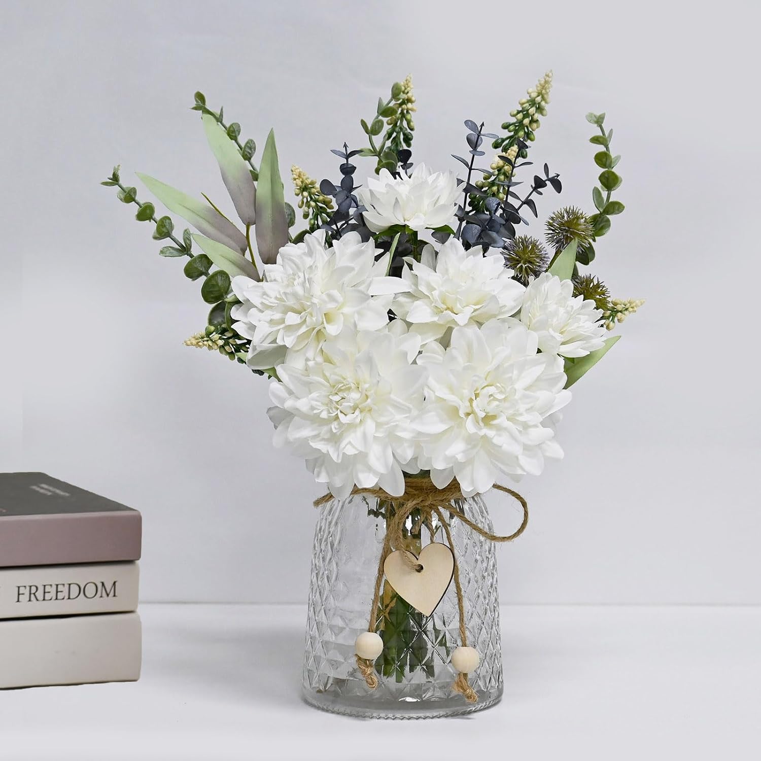 Detalle de Artificial Dahlia Bouquet with Glass Vase