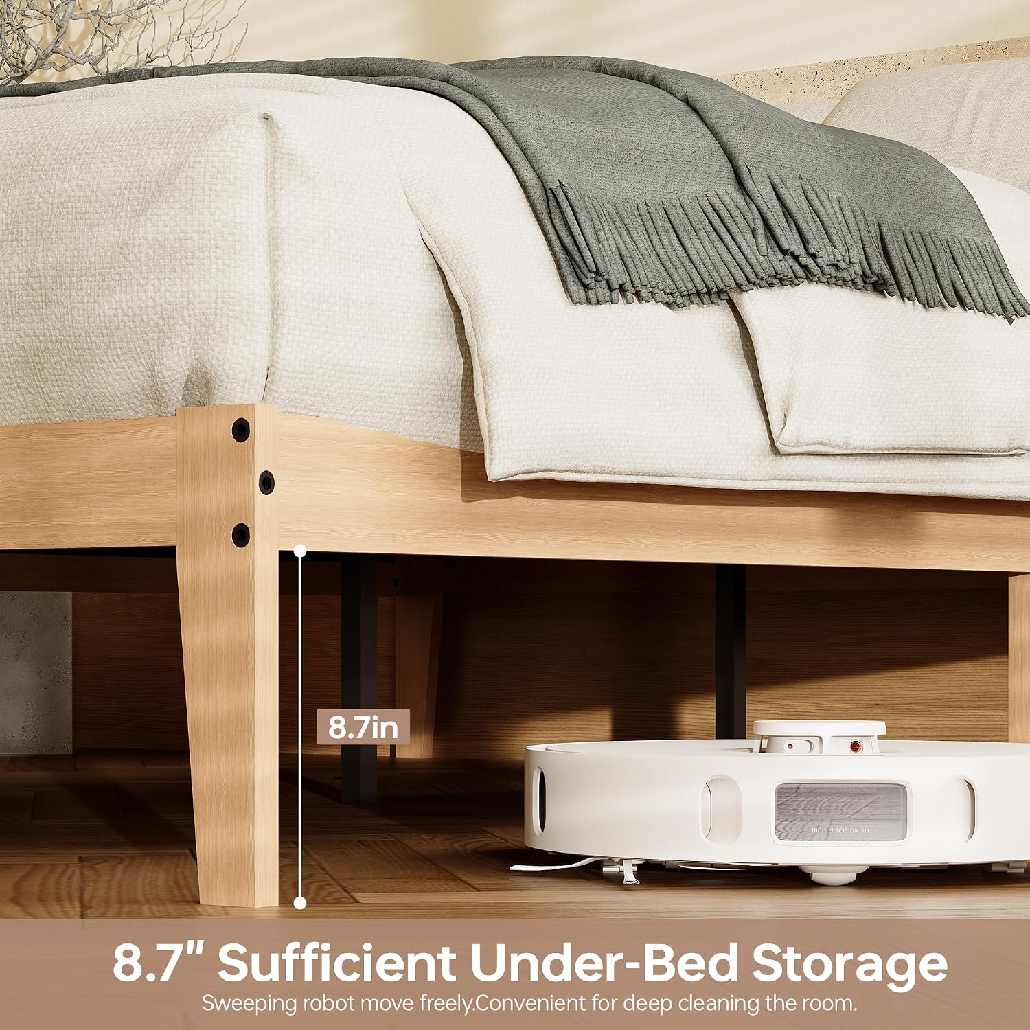 Detalle 2 de Tyndall TYL-V20903 Twin Platform Bed, 12-Inch Solid Rubberwood, Natural Finish
