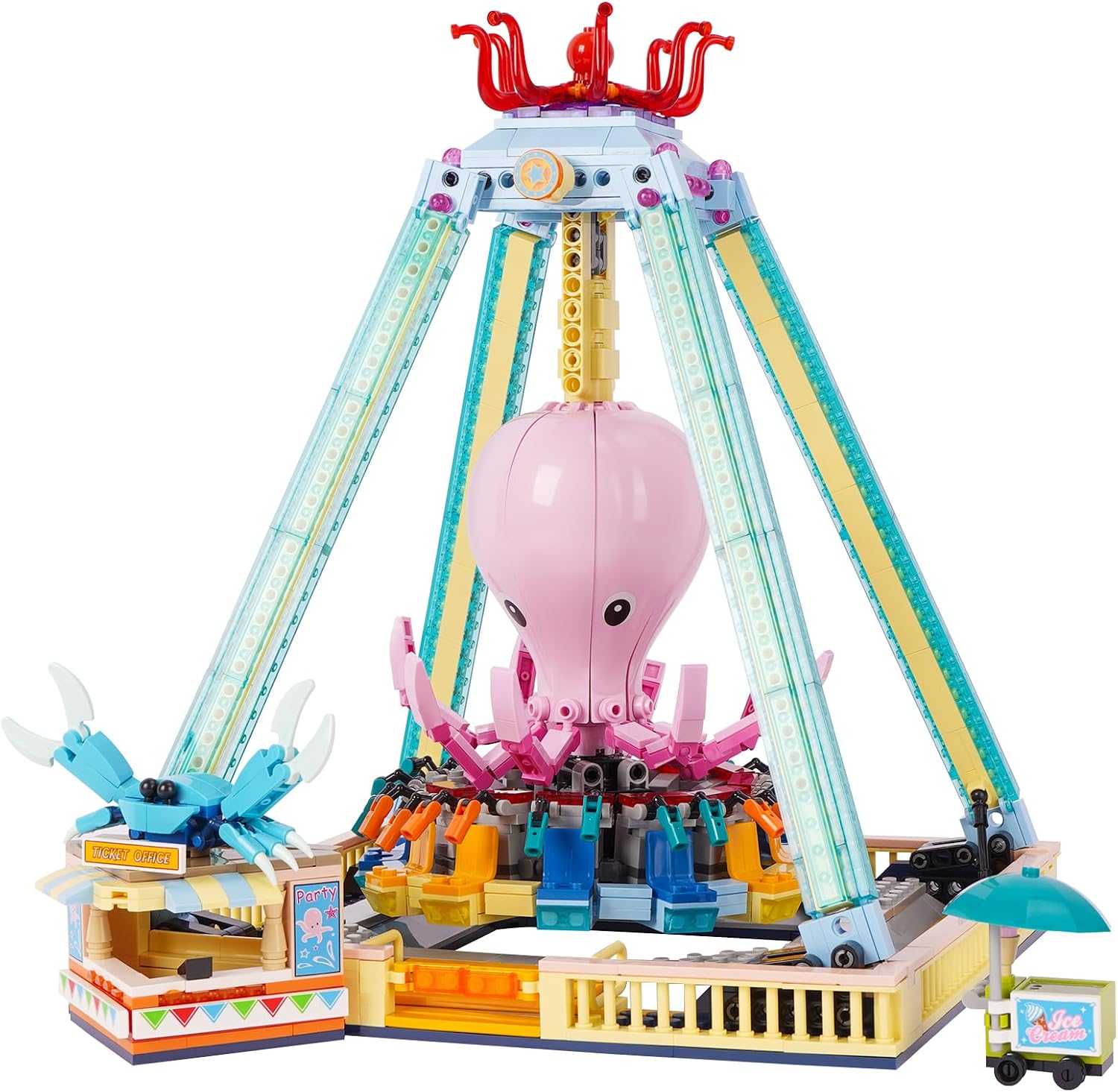 Detalle de Vinbosion Octopus Swing Building Blocks Set (1189 pcs) – Creative Amusement Park Model