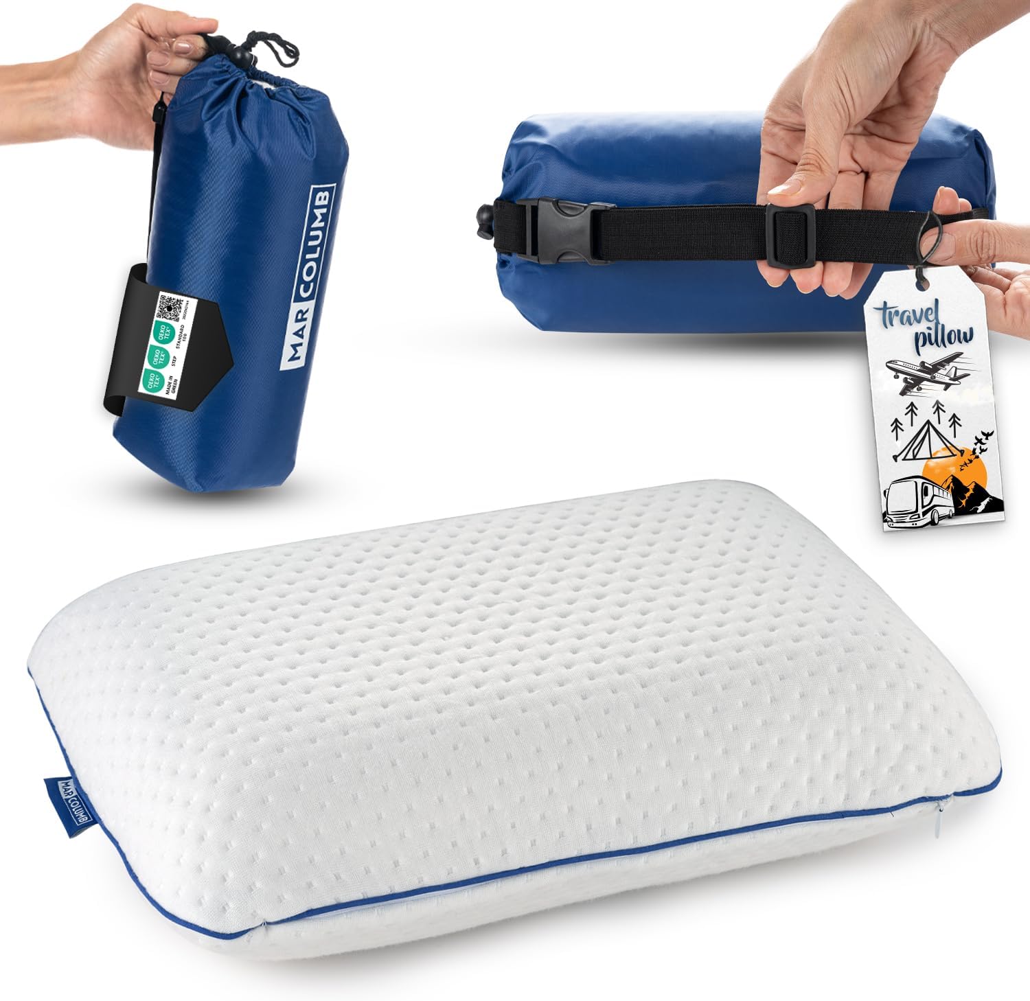 Marcolumb Cuscino da viaggio: supporto ergonomico per il collo in memory foam con federa termoregolante