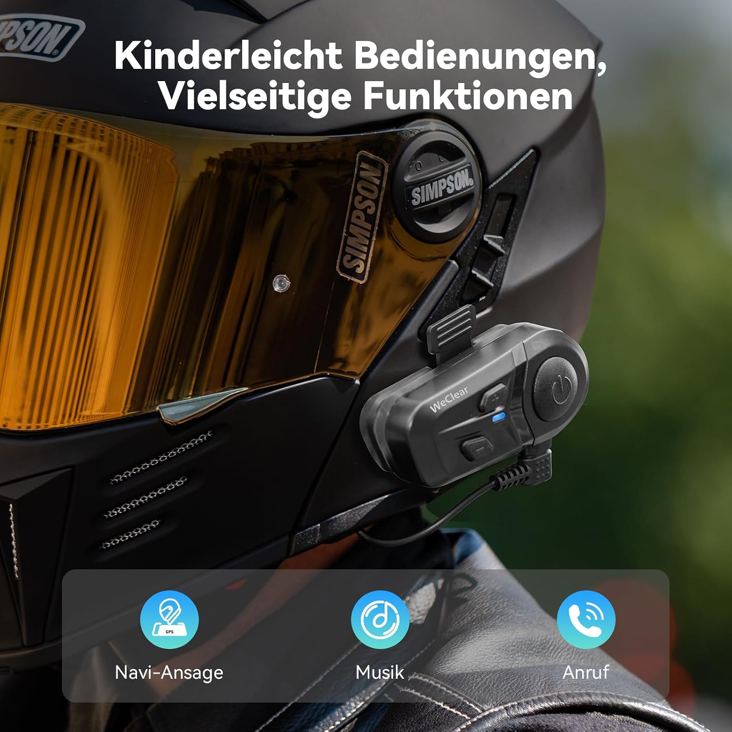 Detalle de WeClear L1 Motorradhelm Headset (Bluetooth 5.3) ohne Intercom, 40-mm HiFi-Lautsprecher, IP67