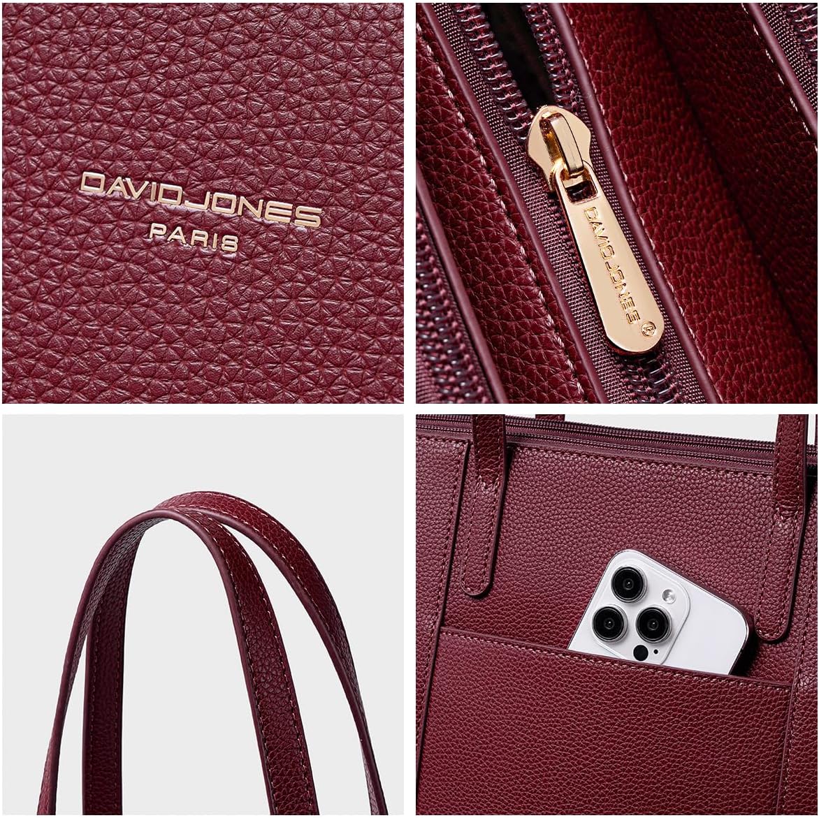 Thumbnail 4 de David Jones Sac Cabas Grande Taille XL Rouge Bordeaux
