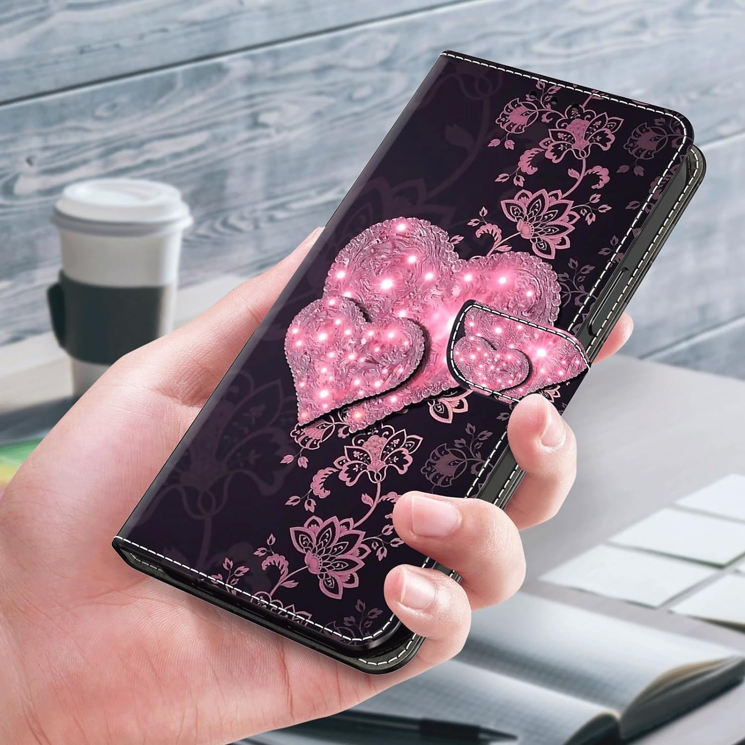 Thumbnail 6 de BOLELAW Hülle für Samsung Galaxy A26/Galaxy A17 – Stoßfeste PU-Leder Wallet Case, Magnetverschluss, Standfunktion, 2 Kartenfächer, Rosa Pfirsichherz