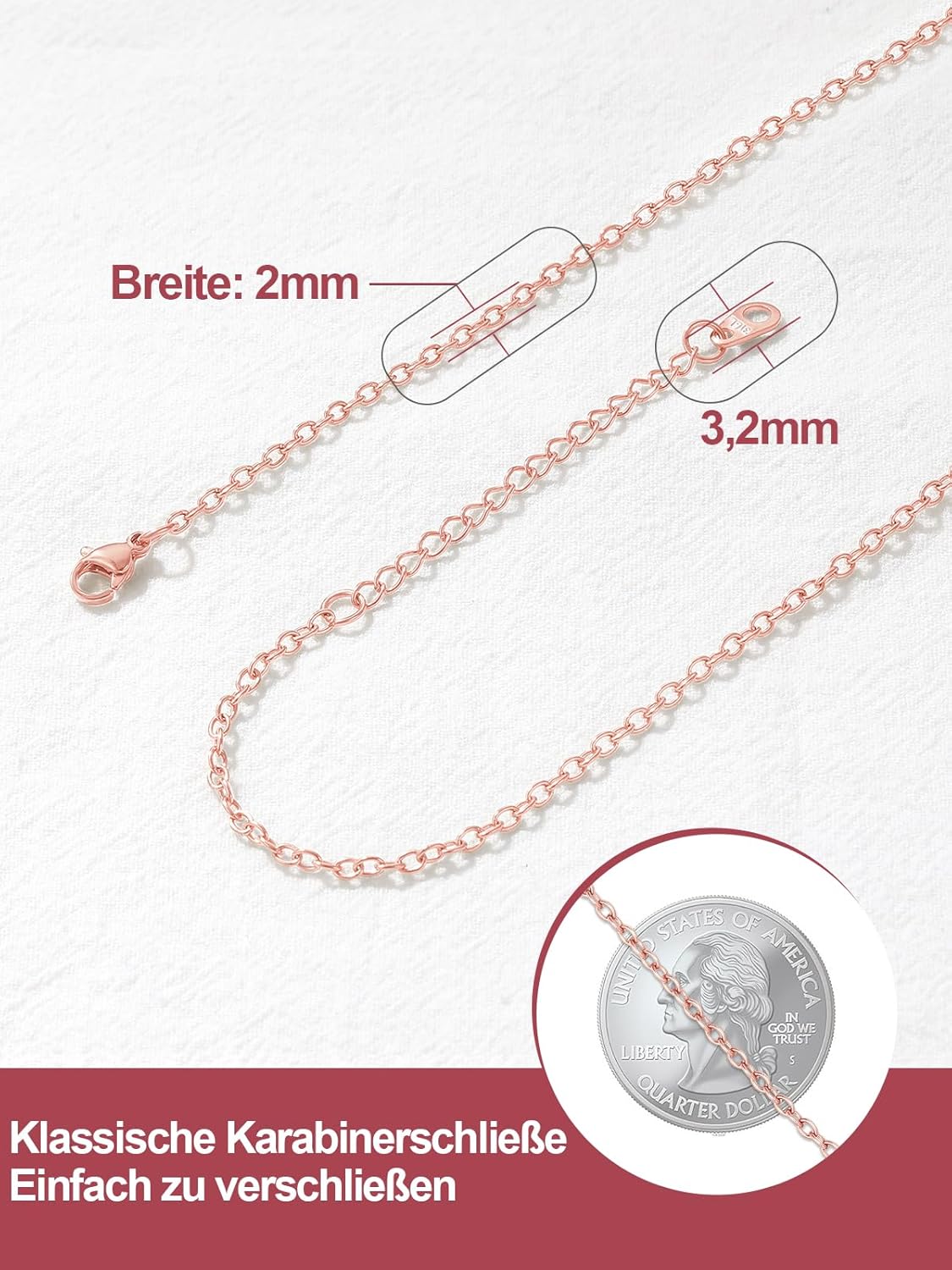 Detalle de FOCALOOK Edelstahl Kette Damen – Rolo-Kette 1,4/2 mm, 65 cm Empfehlung mit Verlängerung