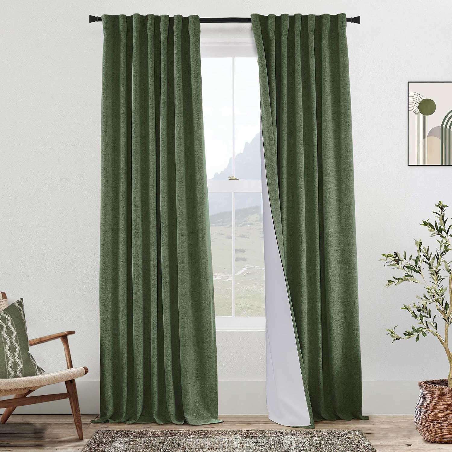 Detalle de PANELSBURG 102 Inch Olive Green Blackout Curtains 🪟