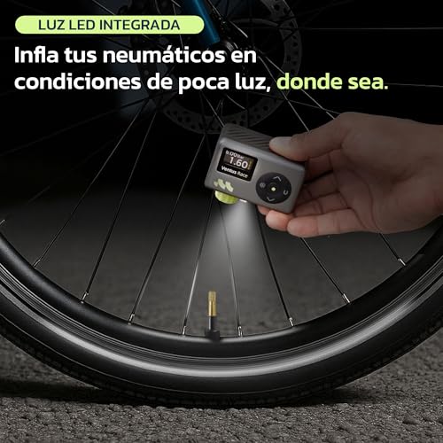 Thumbnail 6 de Woowind Ventus Race inflador eléctrico mini para bicicleta con manómetro, 120 PSI y válvulas Presta/Schrader