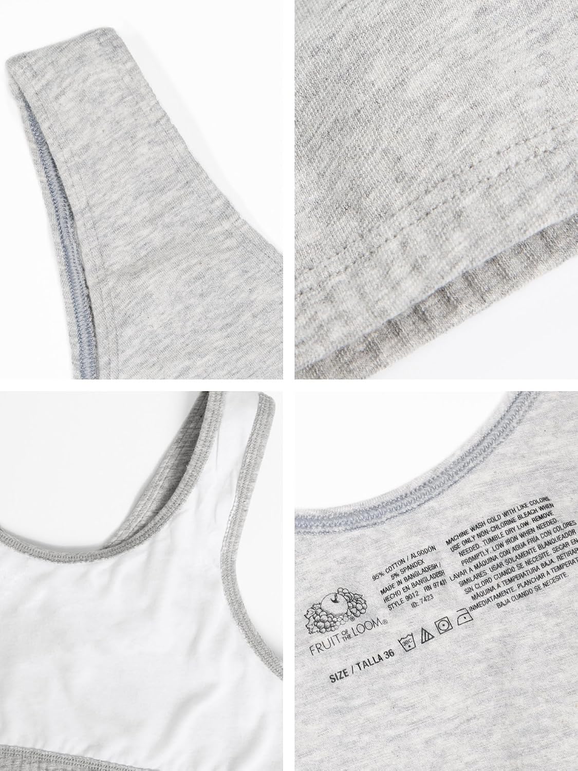 Detalle de Fruit of the Loom Women's Cotton Tank Bra for Women — Ultimate Comfort & Breathable Fit