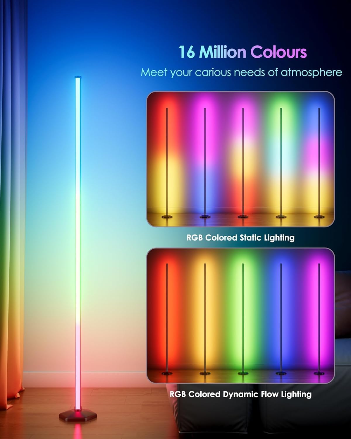 Detalle de Uocub Corner Floor Lamp (2 Pack) – Smart RGB LED with App/Remote/Button, Music Sync