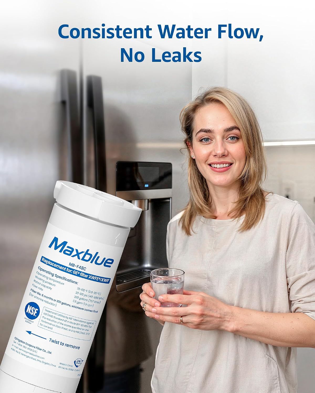 Thumbnail 6 de Maxblue MB-F48C Refrigerator Water Filter with Built-In Chip, Replacement for GE XWFE