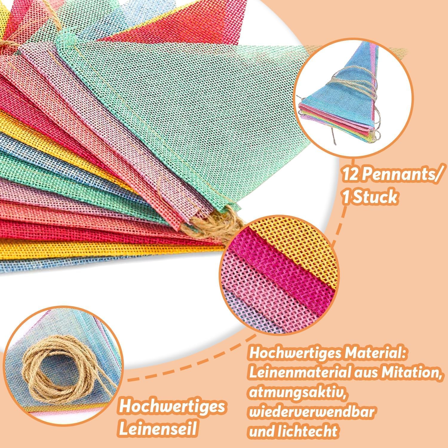 Detalle de Wimpelkette Outdoor 5er Set Regenbogen 3,5 m