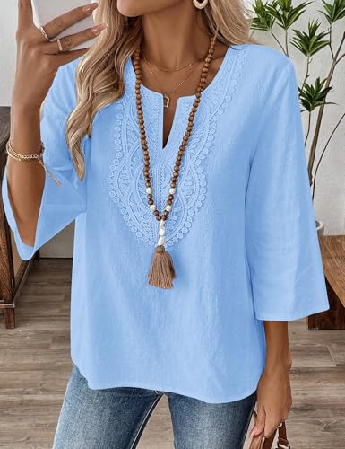 Detalle de Rapbin Womens Tops 3/4 Sleeve Spring Summer Cotton Linen Blouse