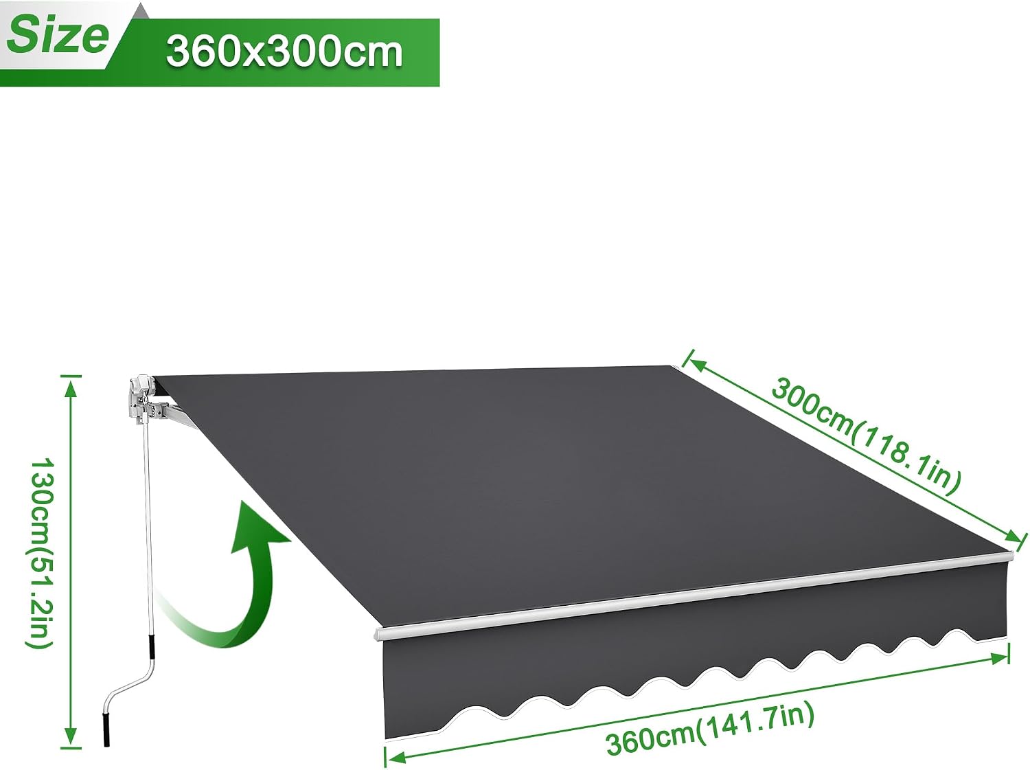 Detalle 2 de UISEBRT UIS-HAG8114B Balcony Awning, 360 x 300 cm, Manual, Dark Grey