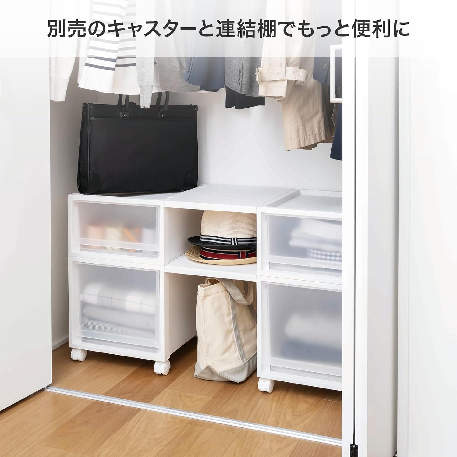 Detalle de 天馬 フィッツケースマルチ 40-40S 引き出し収納ケース 幅40×奥行40×高さ20cm ホワイトクリア
