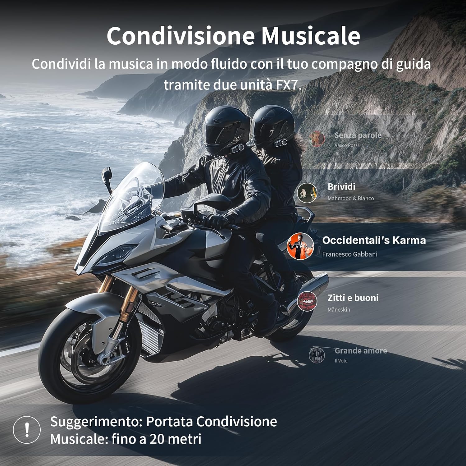 Detalle de Fodsports FX7 10: interfono moto Mesh per 10 rider, doppio chip V5.4 e audio multitasking