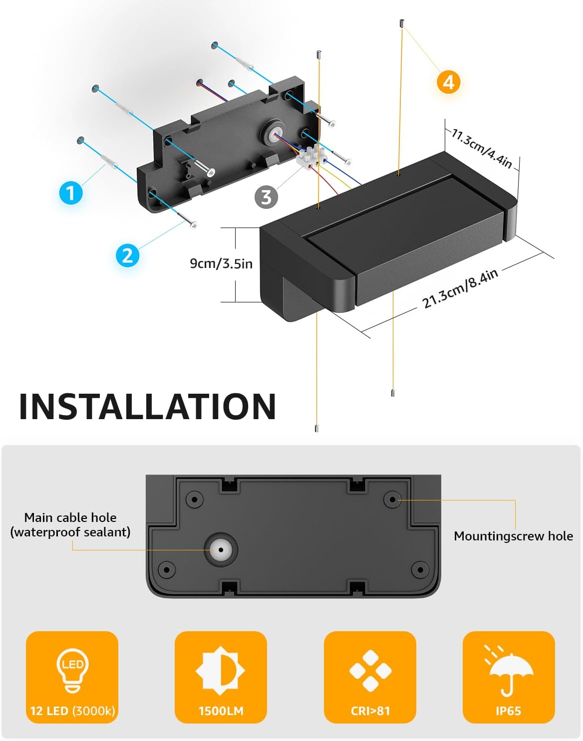 Thumbnail 5 de Aipsun 24W LED applique da esterno: pannello orientabile 350° IP65, 1500 lm, 3000K