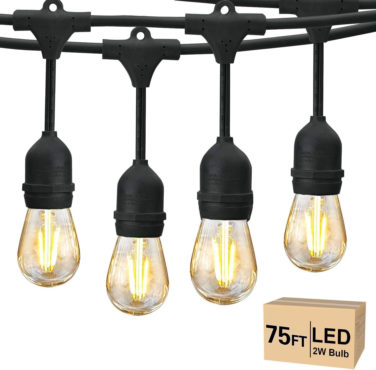 Detalle de Svater 75 FT Outdoor String Lights, 2W S14 LEDs, Dimmable, IP65