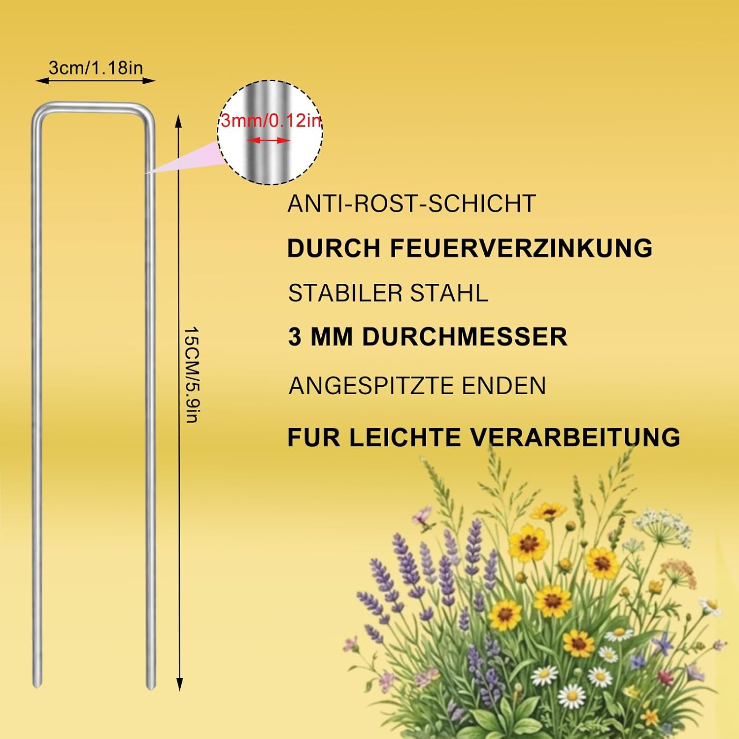 Detalle de HOEXSPRAY BDS-03-A U-vormige grondpennen van verzinkt staal, 15 cm, 100 stuks