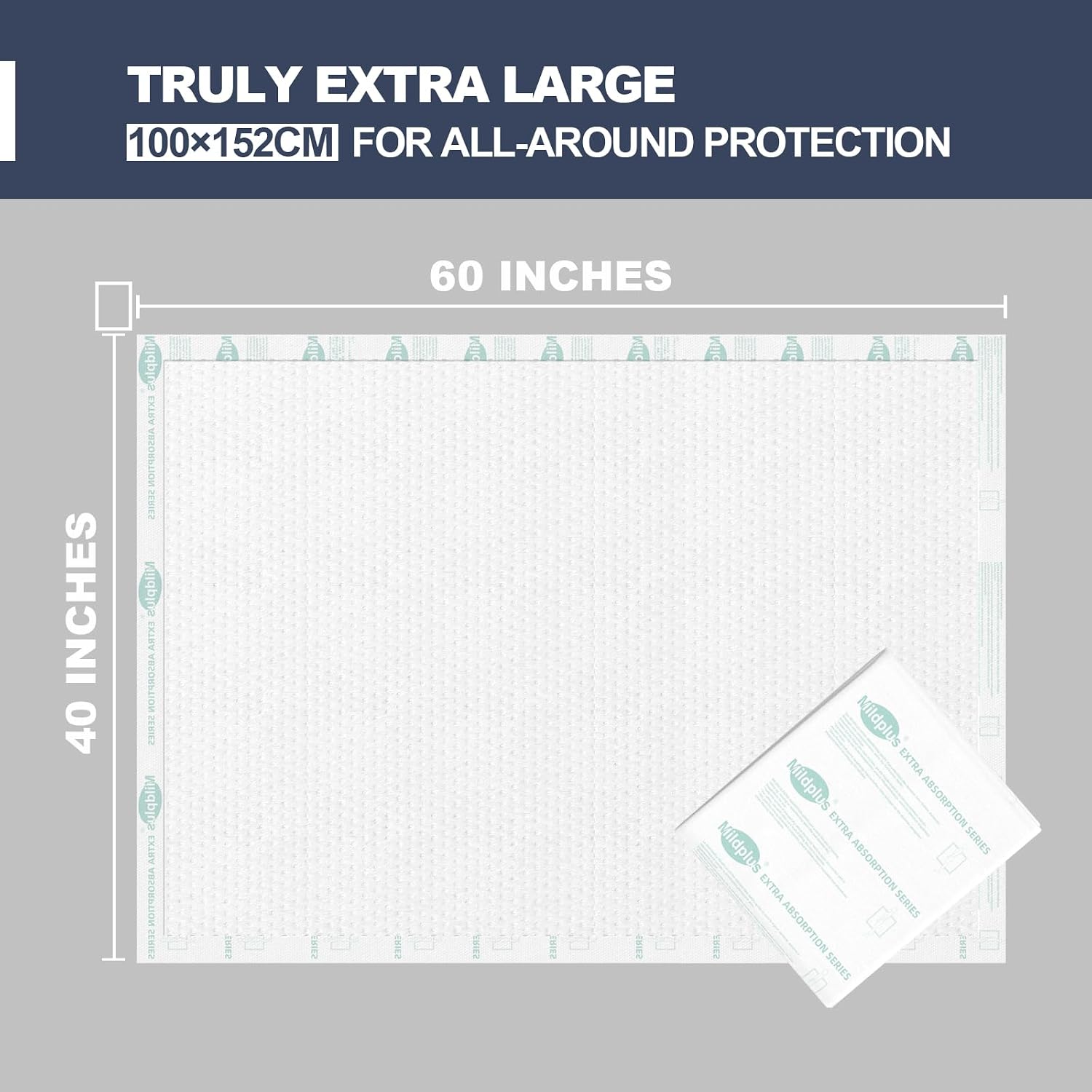 Detalle de Heavy Duty Underpads 40"x60" (100x152 cm) — Super Sized Chuck Pads with Strong Backing and High Absorption