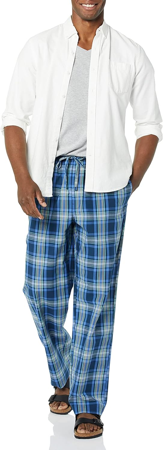 Detalle de Amazon Essentials Men's Cotton Stretch Poplin Pant with Cotton Jersey T-Shirt Pajama Set