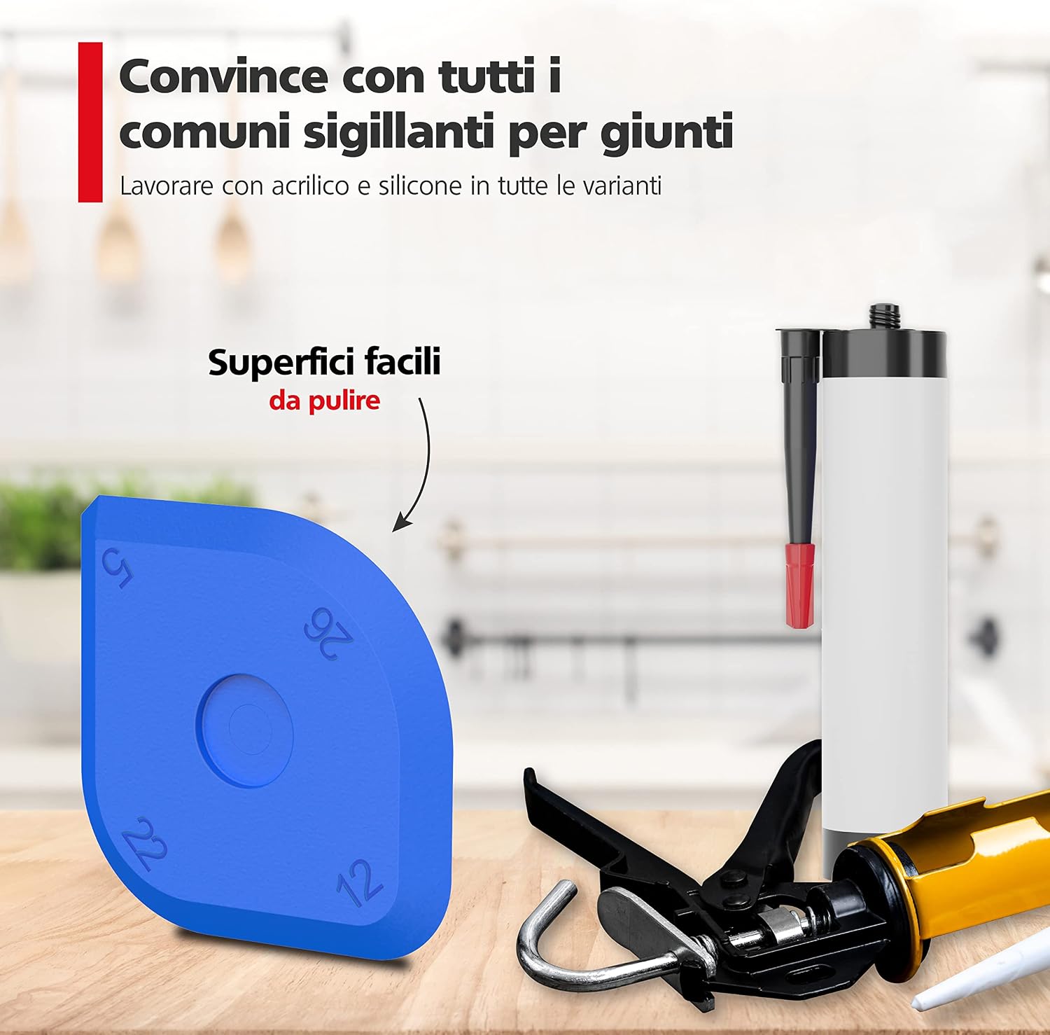 Detalle de RAVN HAMAN Set di 5 strumenti per calafataggio blu: spatole per giunti in silicone e acrilico con scatola di custodia