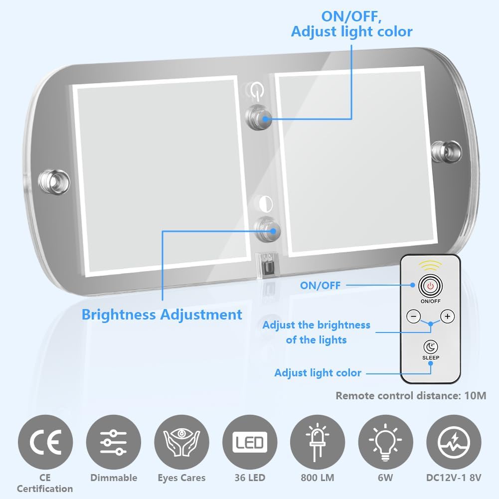 Detalle 1 de URAQT LED Deckenleuchte für 12V Wohnmobil mit 72 LEDs, 4 Farbtemperaturen und Fernbedienung