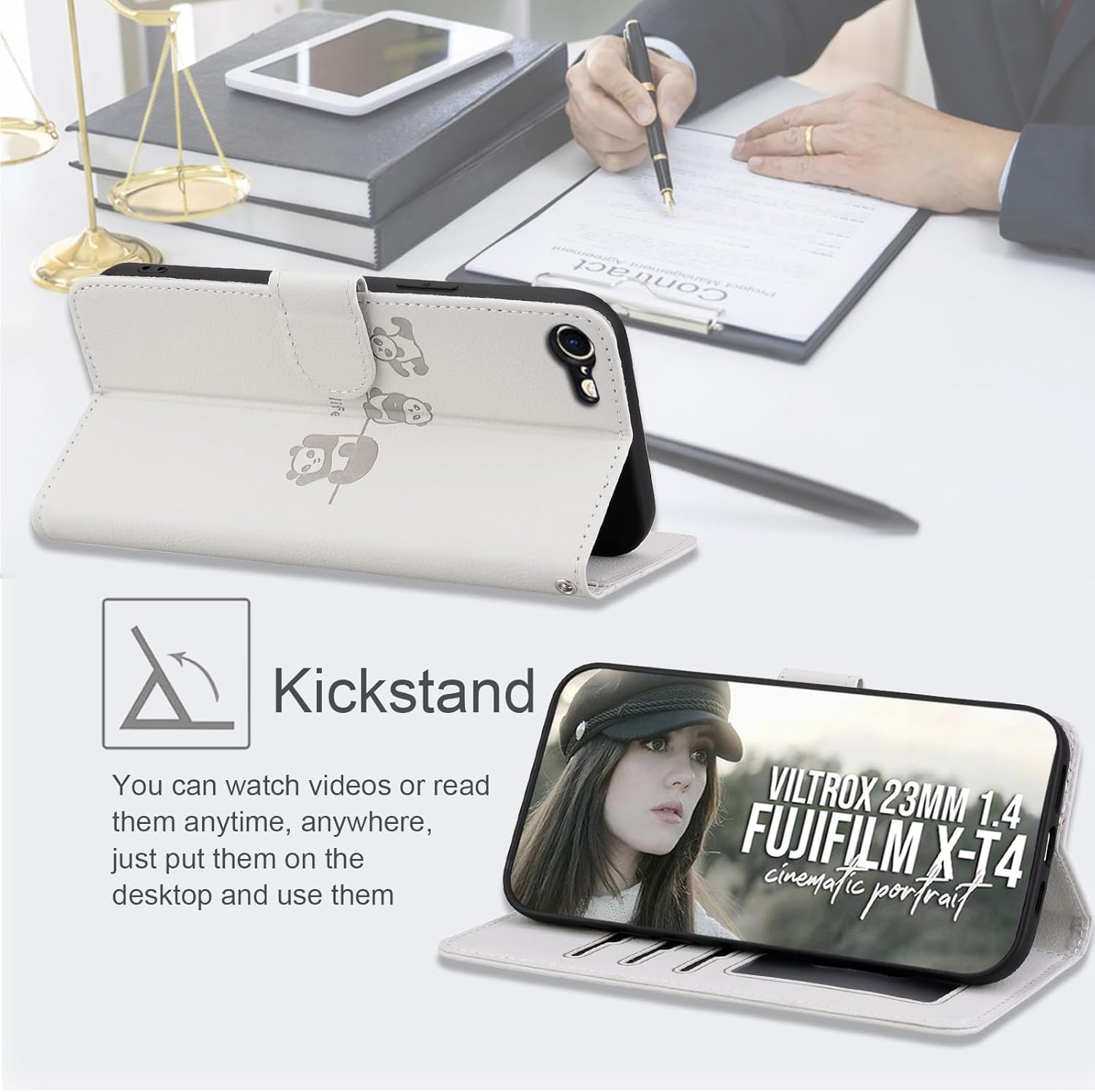 Detalle de Butnyeoe Flip Case with Card Holder for iPhone 7/8/SE (2020/2022) – Panda PU Leather Wallet Cover