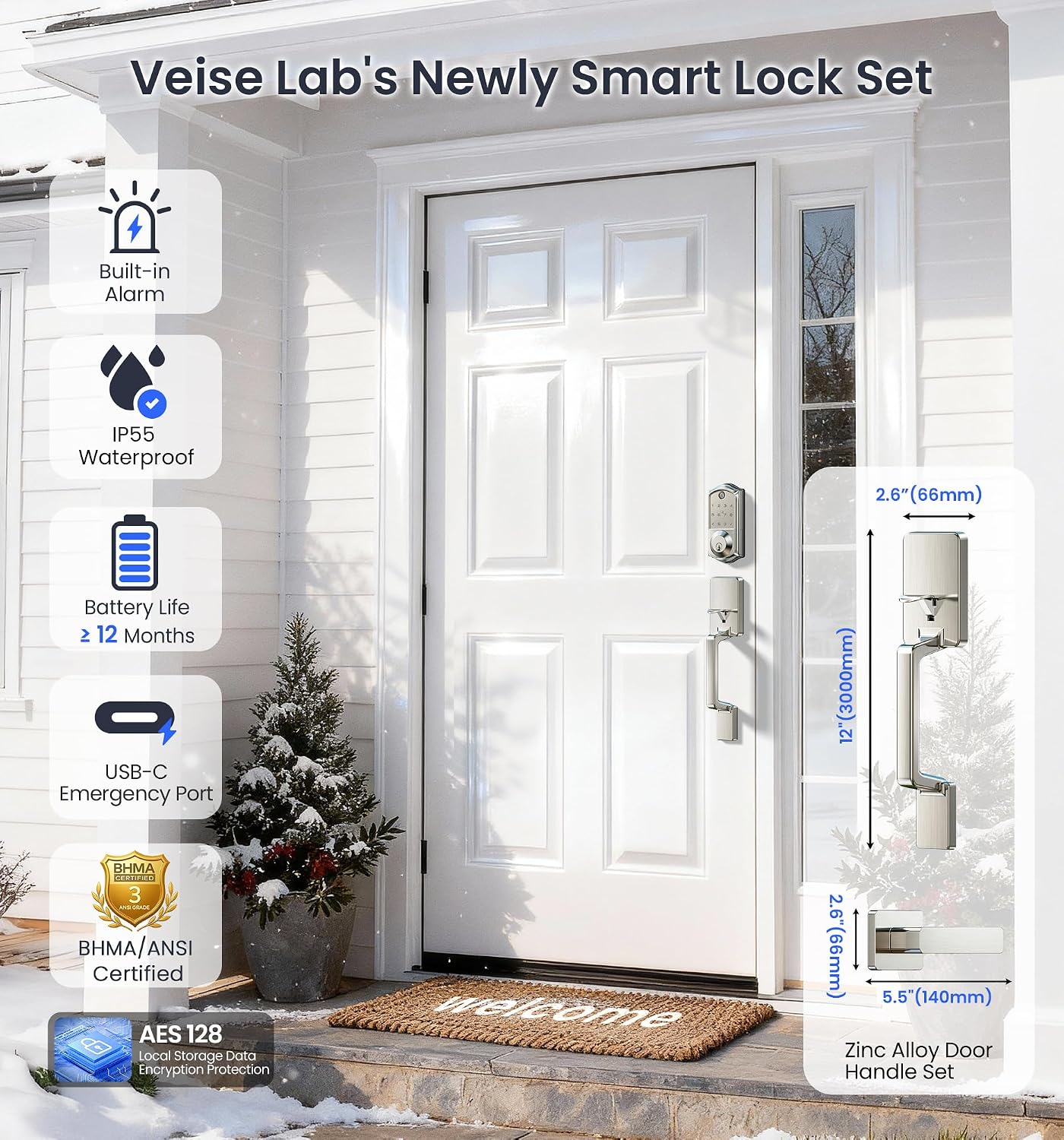 Detalle 1 de Veise Smart Front Door Lock Set, Satin Nickel