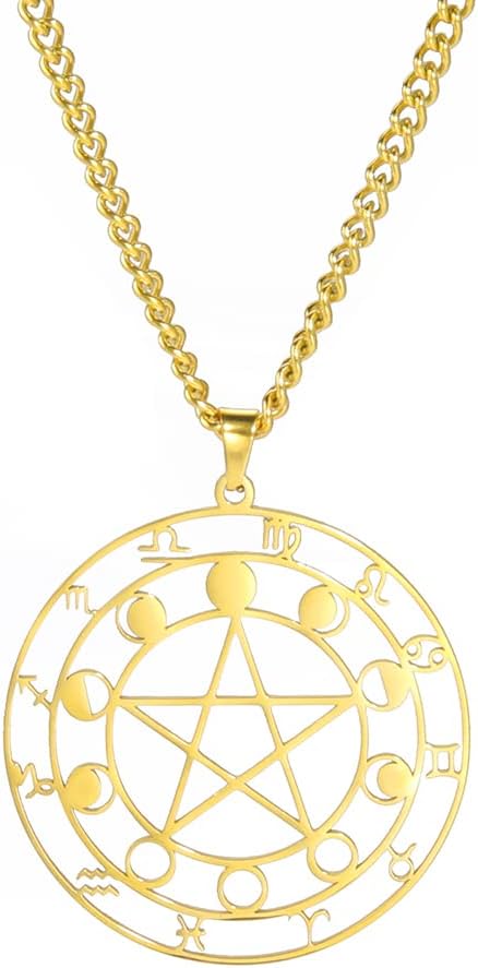 Detalle de Dreamtimes Halskette mit Pentagramm-Anhänger aus Edelstahl – Baum des Lebens & keltische Sterne, Wicca/heidnisches Amulett