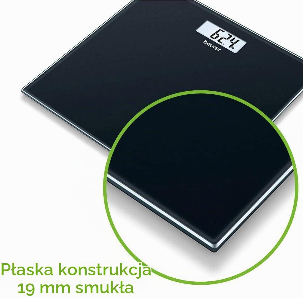 Detalle de Beurer GS 10 756.21 – czarna waga łazienkowa ze szkła, do 180 kg