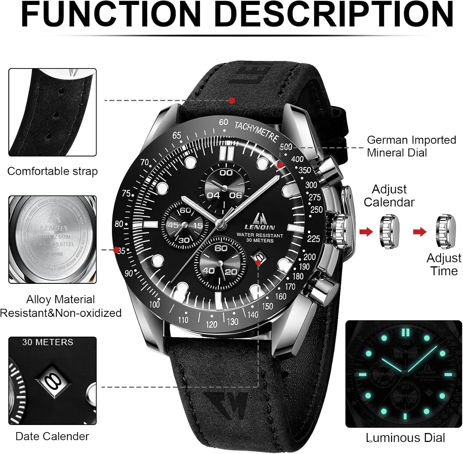 Thumbnail 5 de LN LENQIN Orologio Uomo Analogico 30M