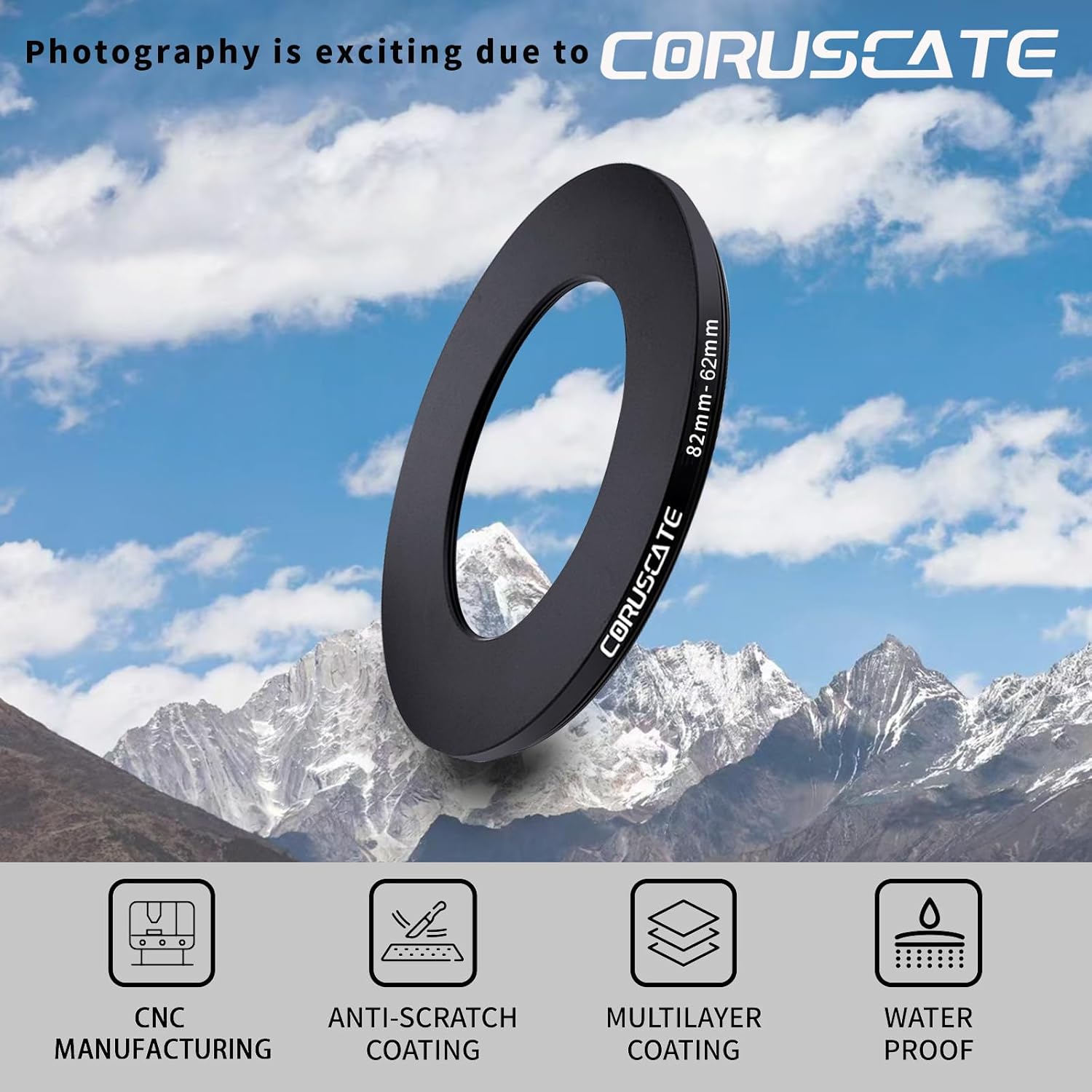 Detalle 2 de 82mm auf 62mm Objektivadapter Ring – CNC-Aluminium Step-Down Ring inkl. Reinigungstuch