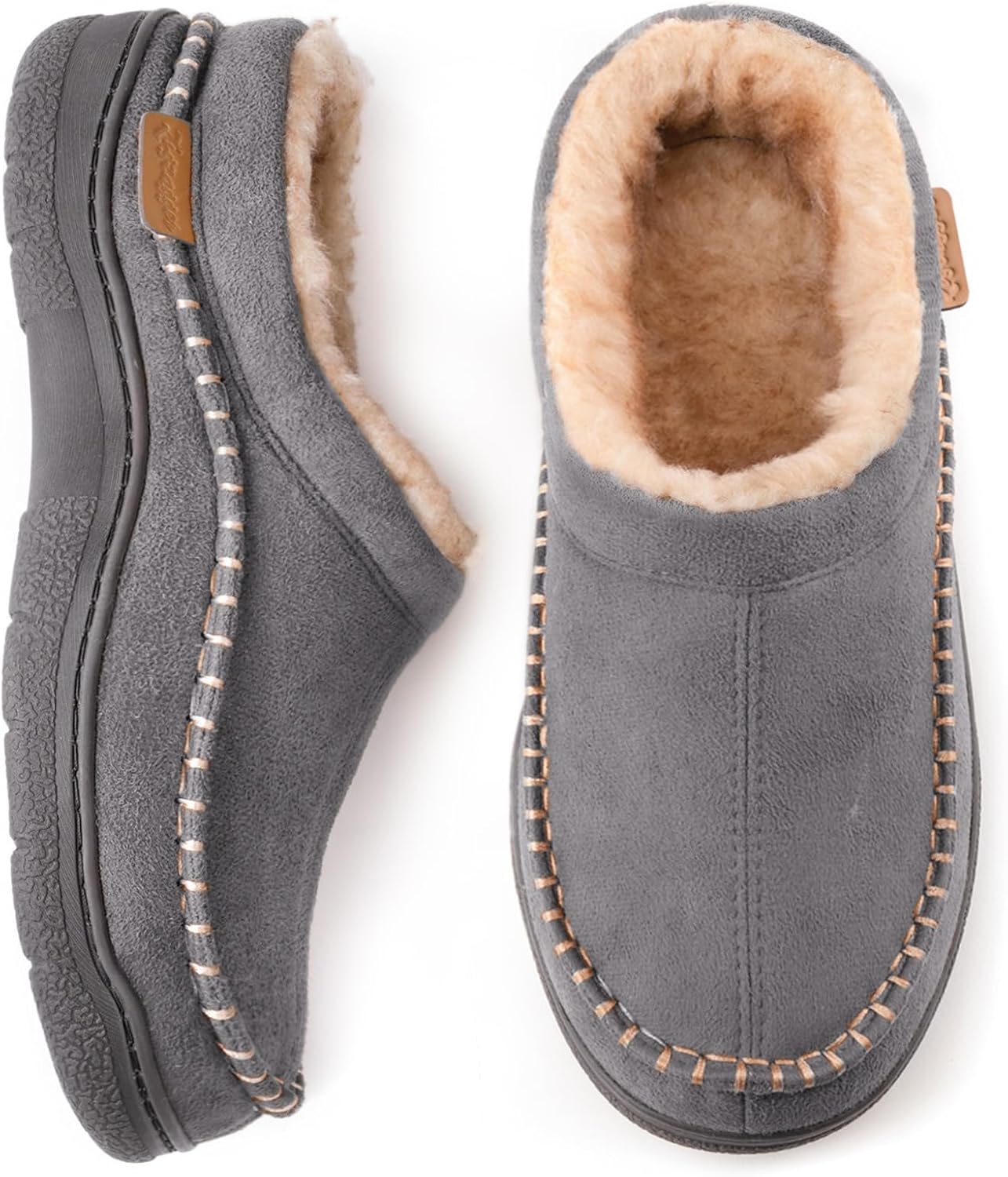 Detalle de Zigzagger Men's Slip-On Moccasin Slippers with Plush Lining and Rubber Soles