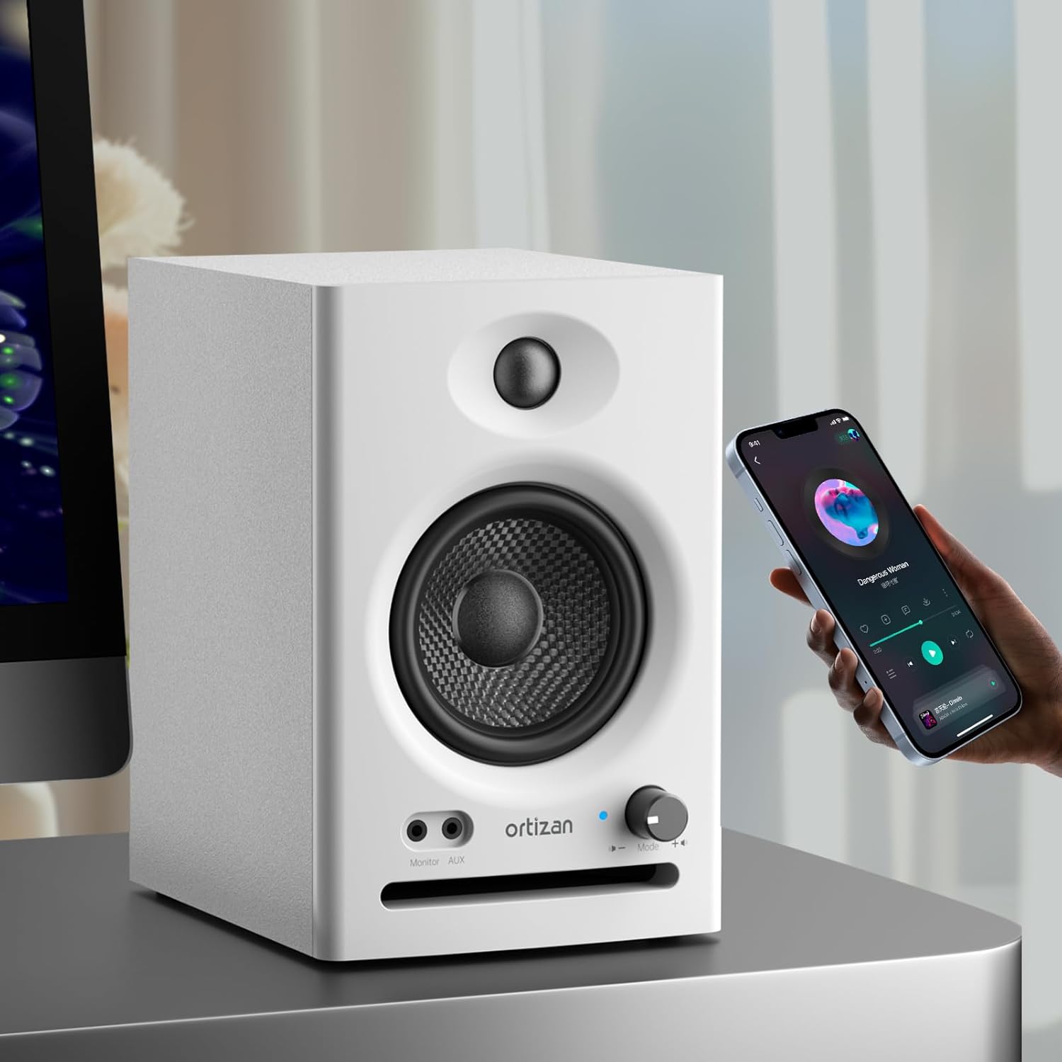 Detalle de Ortizan C7 2.0 Studio Monitor Speakers, Bluetooth 5.3, White Pair