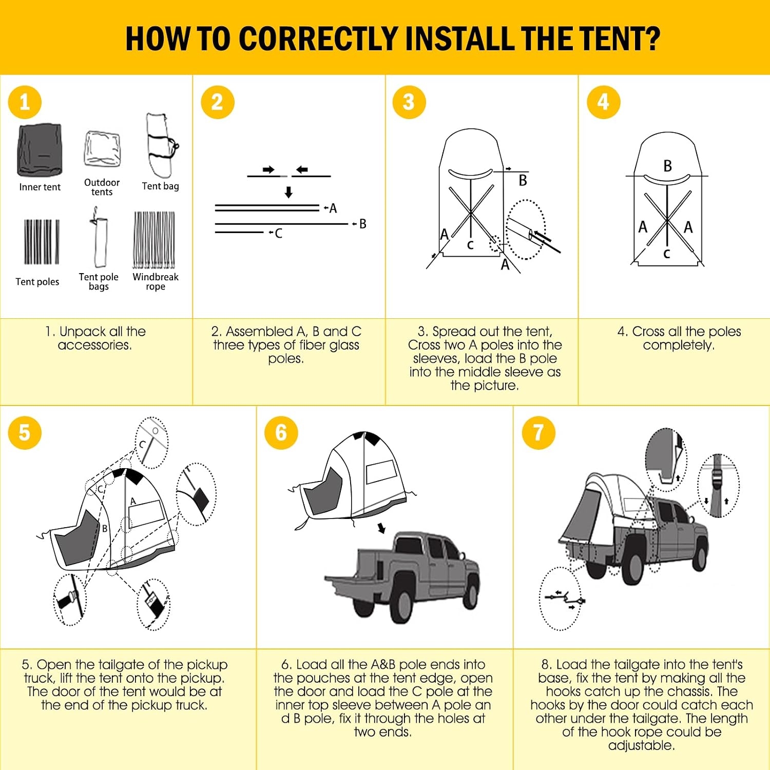 Thumbnail 4 de Pickup Truck Tent with Awning Shade (Waterproof PU5000mm) for 6.4-6.7 FT Truck Beds