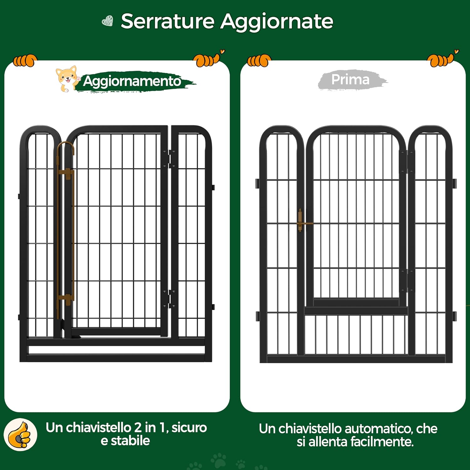 Detalle de Yaheetech recinto pieghevole per cani cuccioli, conigli e gatti (interno/esterno) in ferro, 8 pezzi 65 x 80 cm