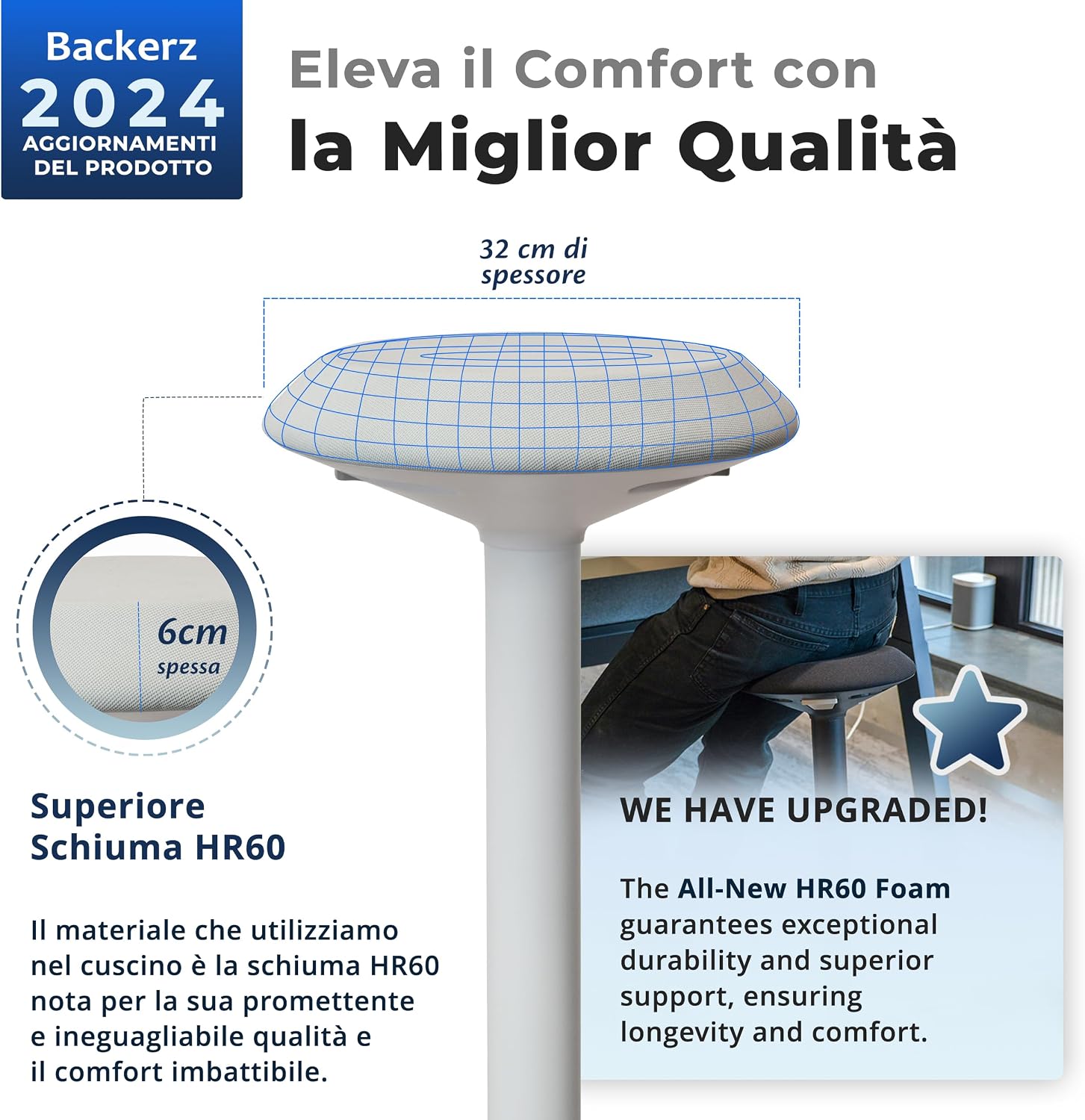 Thumbnail 6 de Backerz Sgabello Ergonomico 40–60 cm