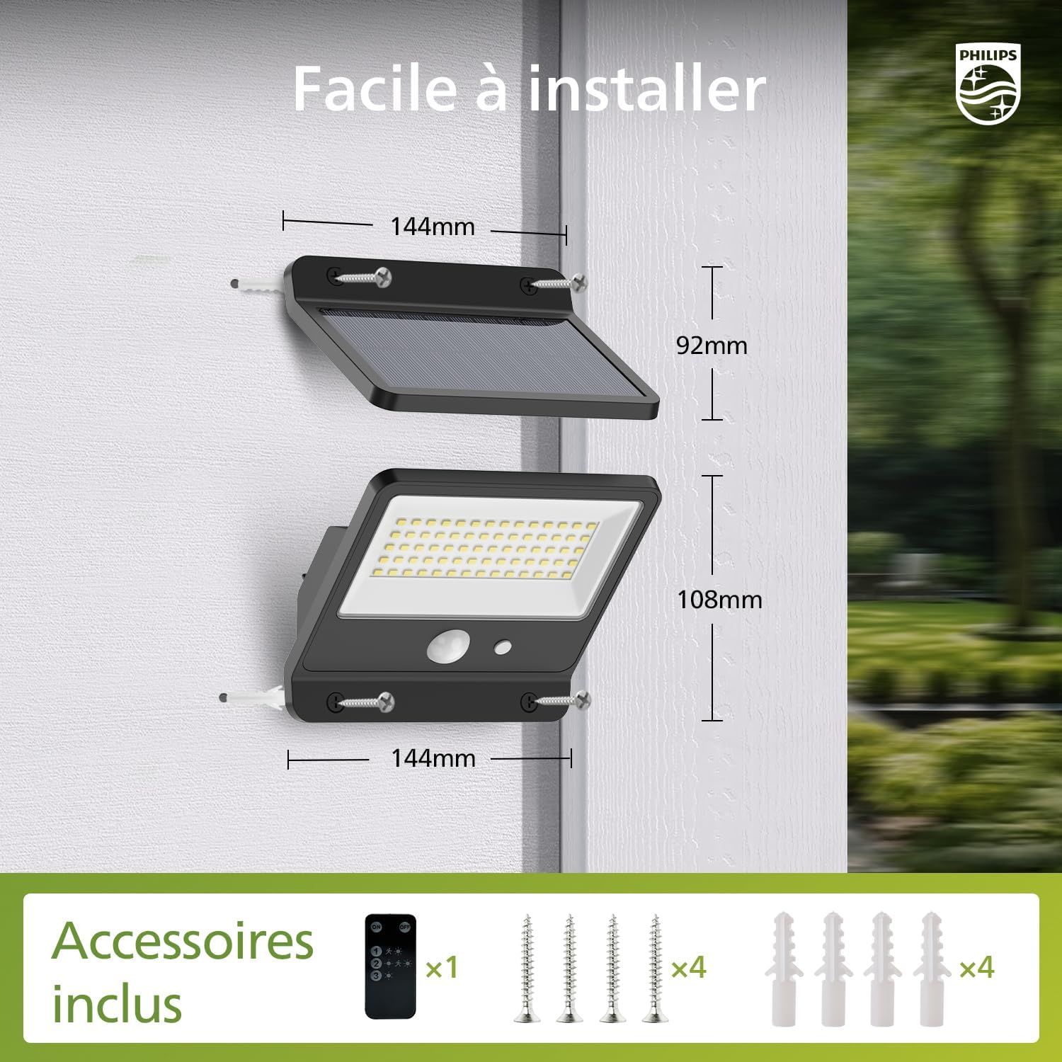 Thumbnail 6 de Philips Lampe de sécurité solaire d'extérieur LED 6500K – projecteur mural IP65 avec capteur PIR et télécommande