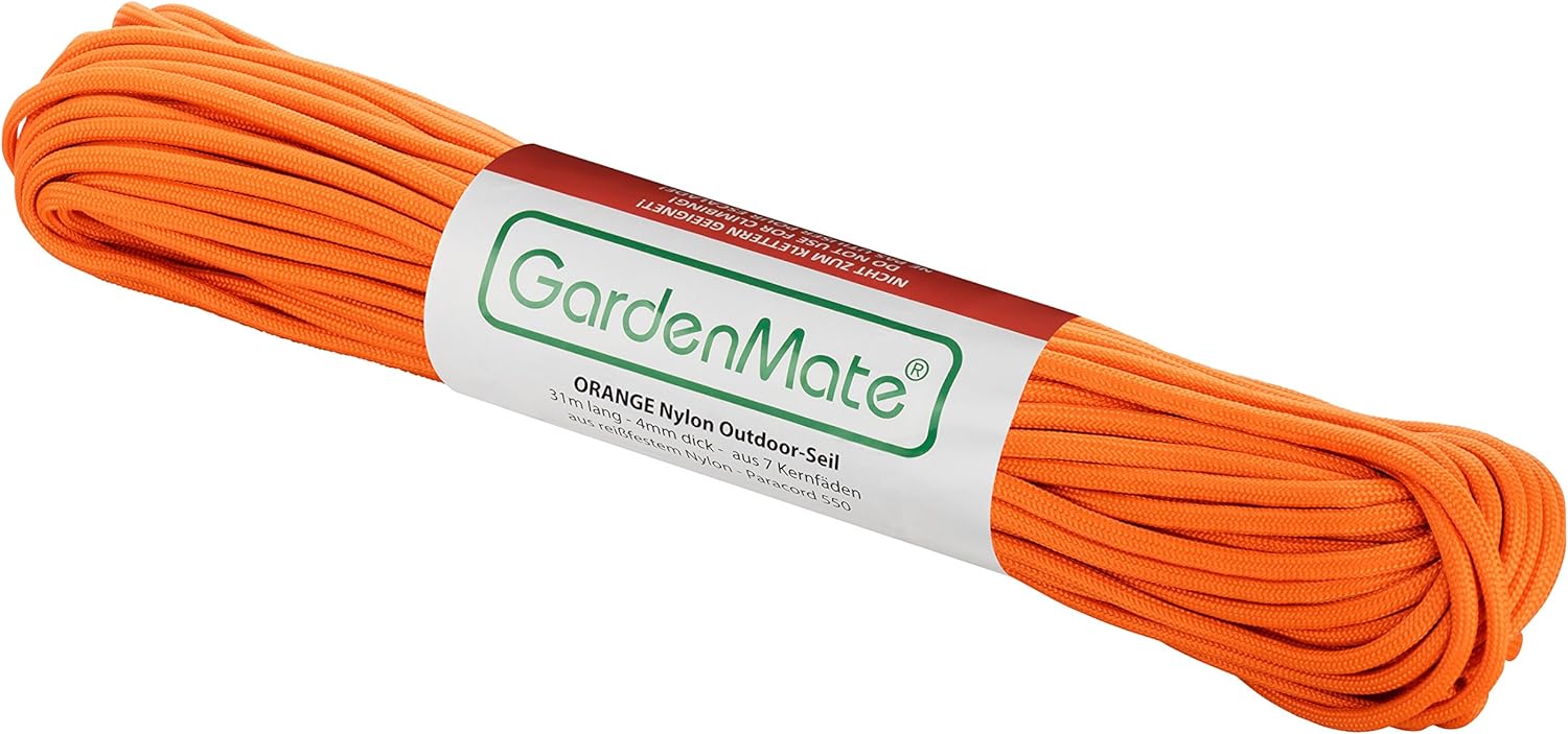 Thumbnail 3 de GardenMate Paracord 550 – Corda di Nylon per Uso Esterno, 31 m, Ø 4 mm, 7 Fili (Arancione) | Disponibile in Diversi Colori