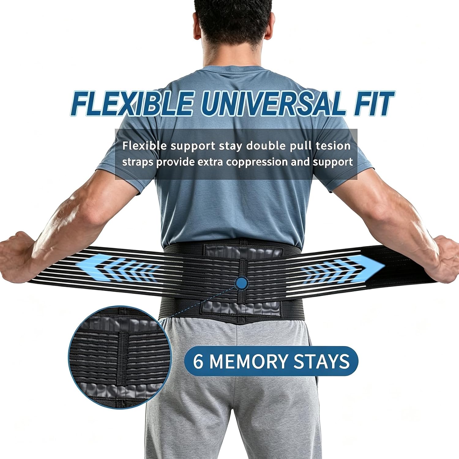Detalle de Paskyee P488 Back Brace with Six Support Stays and Breathable Mesh