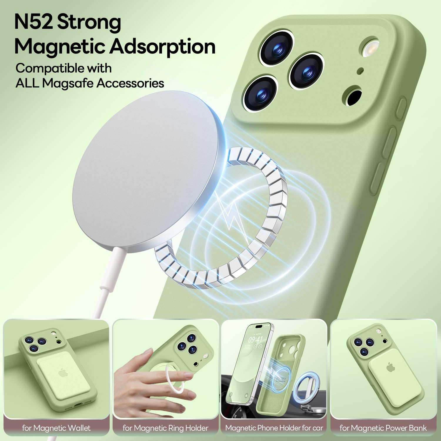 Thumbnail 1 de LOVE 3000 Designed for iPhone 17 Pro Silicone Case (Matcha) with MagSafe + Microfiber Lining