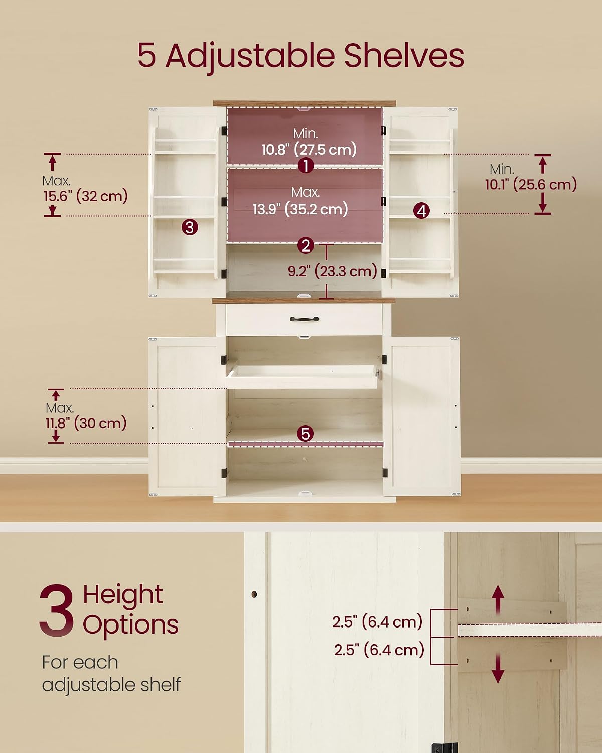Detalle 2 de VASAGLE Pantry Cabinet, LIRY Collection