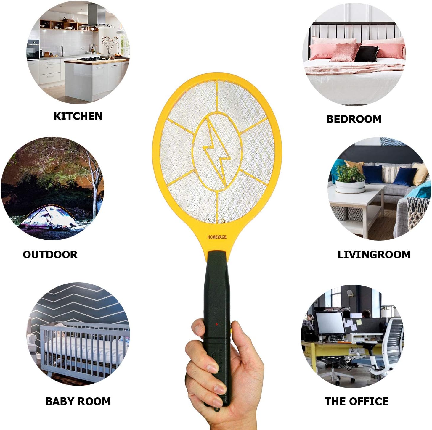 Detalle 1 de HOMEVAGE Electric Fly Swatter with 3-Layer Safety Mesh and 2 AA Batteries